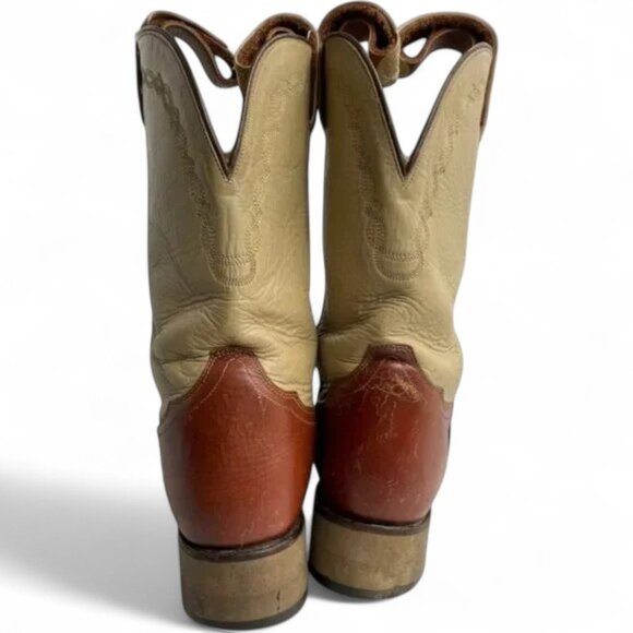 Old West Ivory Brown Long Straps Leather Western Cowboy Work Boots Men's 10 D - Picture 8 of 12